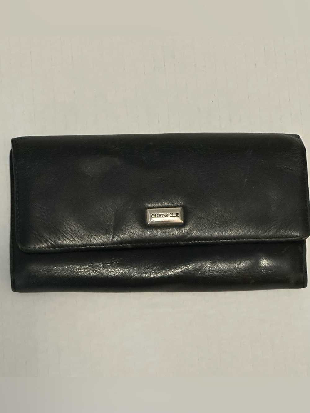 Charter Club Black Leather Trifold Wallet Women’s ID Window Card Coin Organizer
